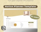 Notion Planner Template | Full Year Digital Life Planner | Customisable Notion Template | Cute Cafe Theme