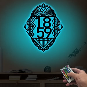 Personalized House Number Metal Sign with Lights, Metal Address Sign, Address Wall Art, Modern Address, Address Plaque, Housewarming Gift