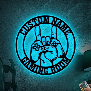 Personalized Gaming Room Sign with Led Lights, Custom Gamer Name Sign, Gaming Room Art, Birthday Gift, Gift for Gamer, Game Room Decor