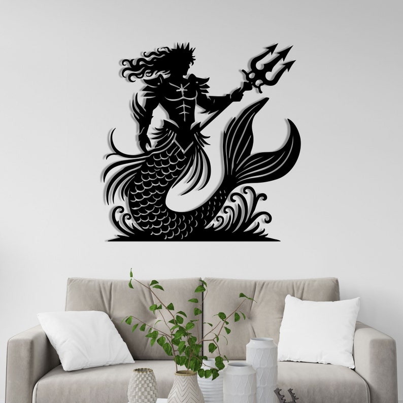 Merman King Metal Wall Art With Led Lights, Merman King Sign, Atlantis ...