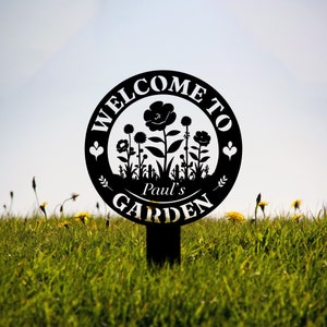 Personalized Metal Garden Sign, Custom Garden Name Sign, Flower Sign with Stakes, Lawn Signs, Outdoor Metal Sign, Garden Decor, Garden Gift