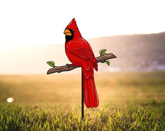 Cardinal Metal Garden Stake, Cardinal Yard Stake, Plant Pot Indoor Outdoor Decor, Cardinal Bird Stake, Red Cardinal Stake, Bird Lawn Decor