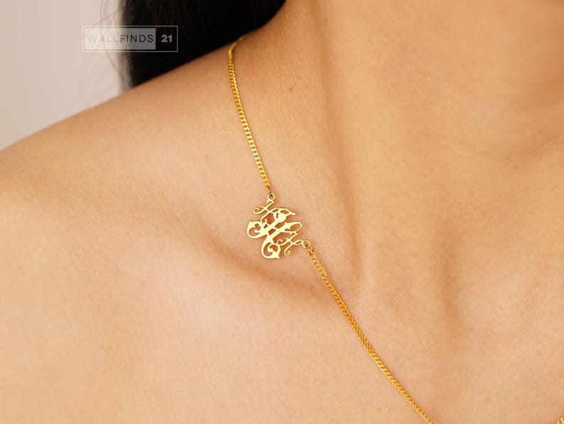 Personalisierte Monogramm-Halskette mit ineinandergreifenden Buchstaben, Anhänger mit individuellem Anfangsbuchstaben, Schmuck mit zwei Buchstaben, Geschenkidee für Paare Bild 7