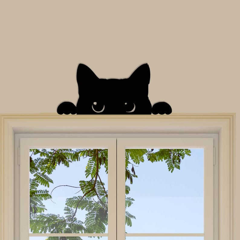 Cat Door Topper, Metal Cat Door Hanger, Black Cat Decor, Over The Door Sign, Cat Metal Sign, Cat Wall Decor, Halloween Home Decor image 1
