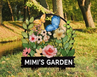 Custom Metal Garden Sign, Personalized Garden Name Sign, Flower Sign with Stakes, Lawn Signs, Outdoor Metal Sign, Mother&#39;s Day Gift