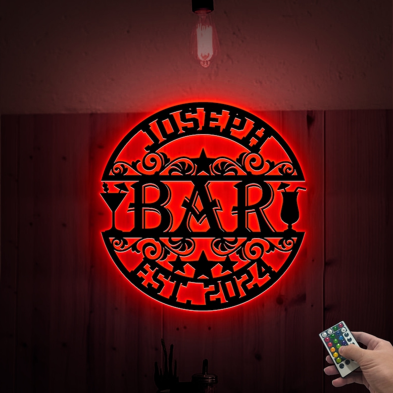 Personalized Bar Sign With Led Lights, Metal Bar Sign, Home Bar Wall ...