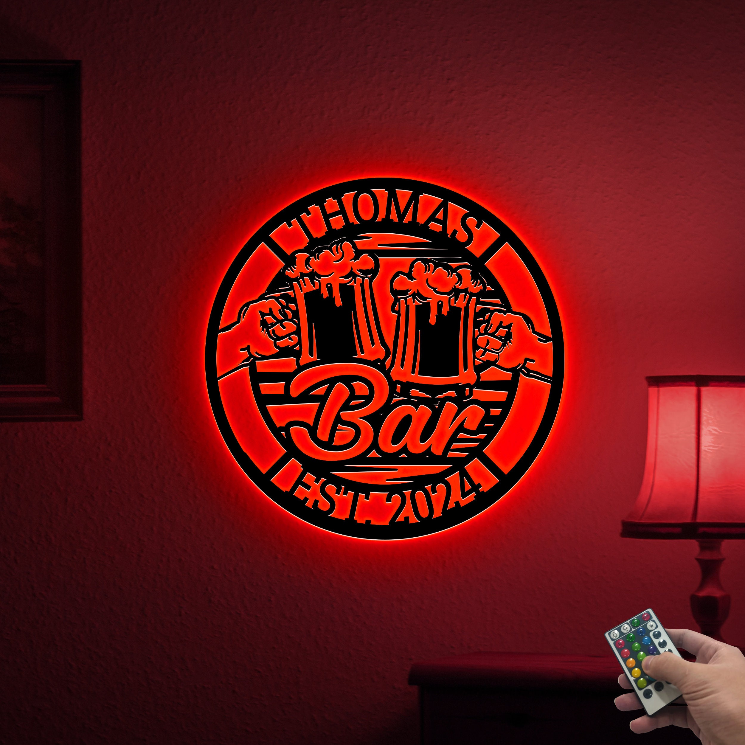 Custom Bar Sign With LED Lights, Pub Sign, Personalized Bar Metal Wall ...
