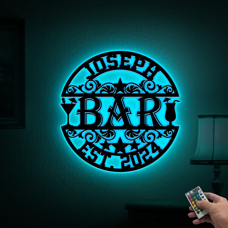Personalized Bar Sign With Led Lights, Metal Bar Sign, Home Bar Wall ...
