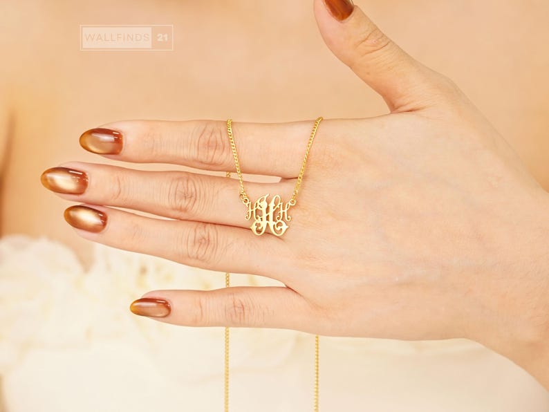 Personalisierte Monogramm-Halskette mit ineinandergreifenden Buchstaben, Anhänger mit individuellem Anfangsbuchstaben, Schmuck mit zwei Buchstaben, Geschenkidee für Paare Bild 16