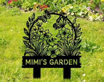 Custom Metal Garden Sign, Flower Sign with Stakes, Personalized Garden Name Sign, Lawn Signs, Outdoor Metal Sign, Mother's Day Gift