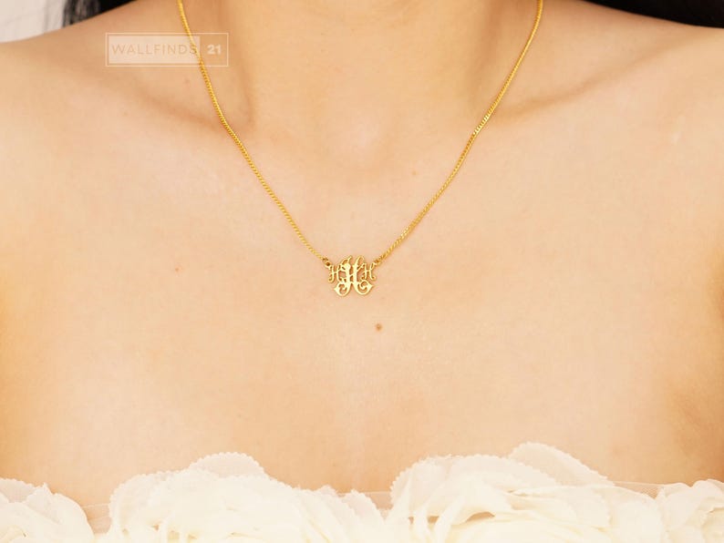 Personalisierte Monogramm-Halskette mit ineinandergreifenden Buchstaben, Anhänger mit individuellem Anfangsbuchstaben, Schmuck mit zwei Buchstaben, Geschenkidee für Paare Bild 13
