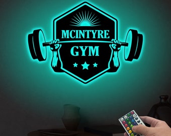 Personalized Home Gym Metal Sign with Led Lights, Custom Gym Name Metal Sign, Metal Fitness Wall Art, Weight Lifting Gifts, Home Gym Decor