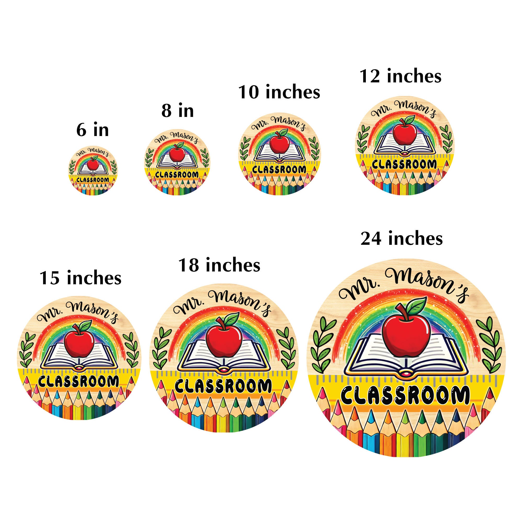 Custom Classroom Wood Sign Round, Teacher Door Sign for School, Back To School Decor, Teacher Gift, Classroom Door Hanger Colorful