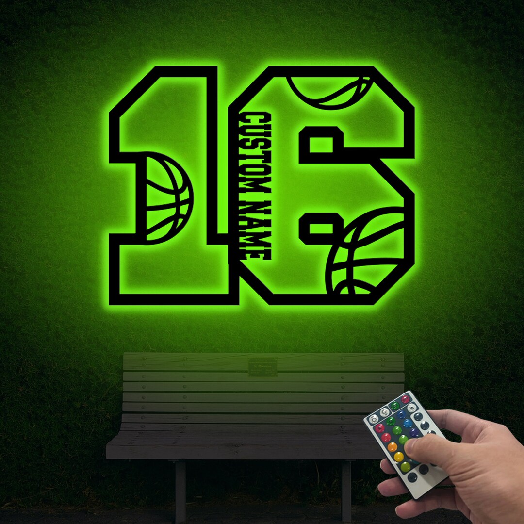 Sports Sign Custom Basketball Metal Sign LED Lights, Personalized Name and Number ...