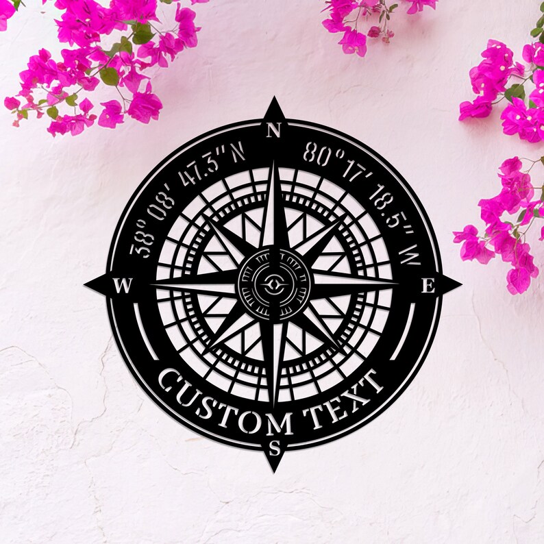 Compass Address Sign Custom Compass Metal Sign, Personalized Coordinates Sign, Nautical ...