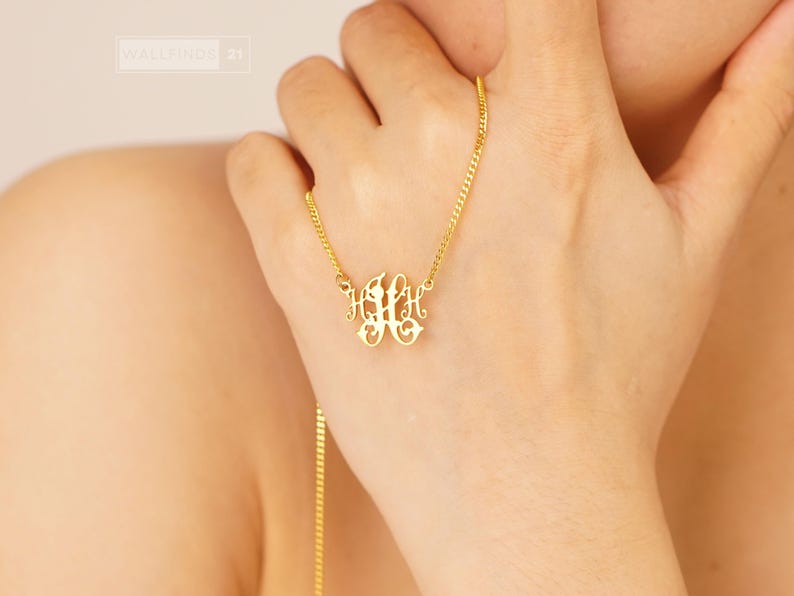 Personalisierte Monogramm-Halskette mit ineinandergreifenden Buchstaben, Anhänger mit individuellem Anfangsbuchstaben, Schmuck mit zwei Buchstaben, Geschenkidee für Paare Bild 15