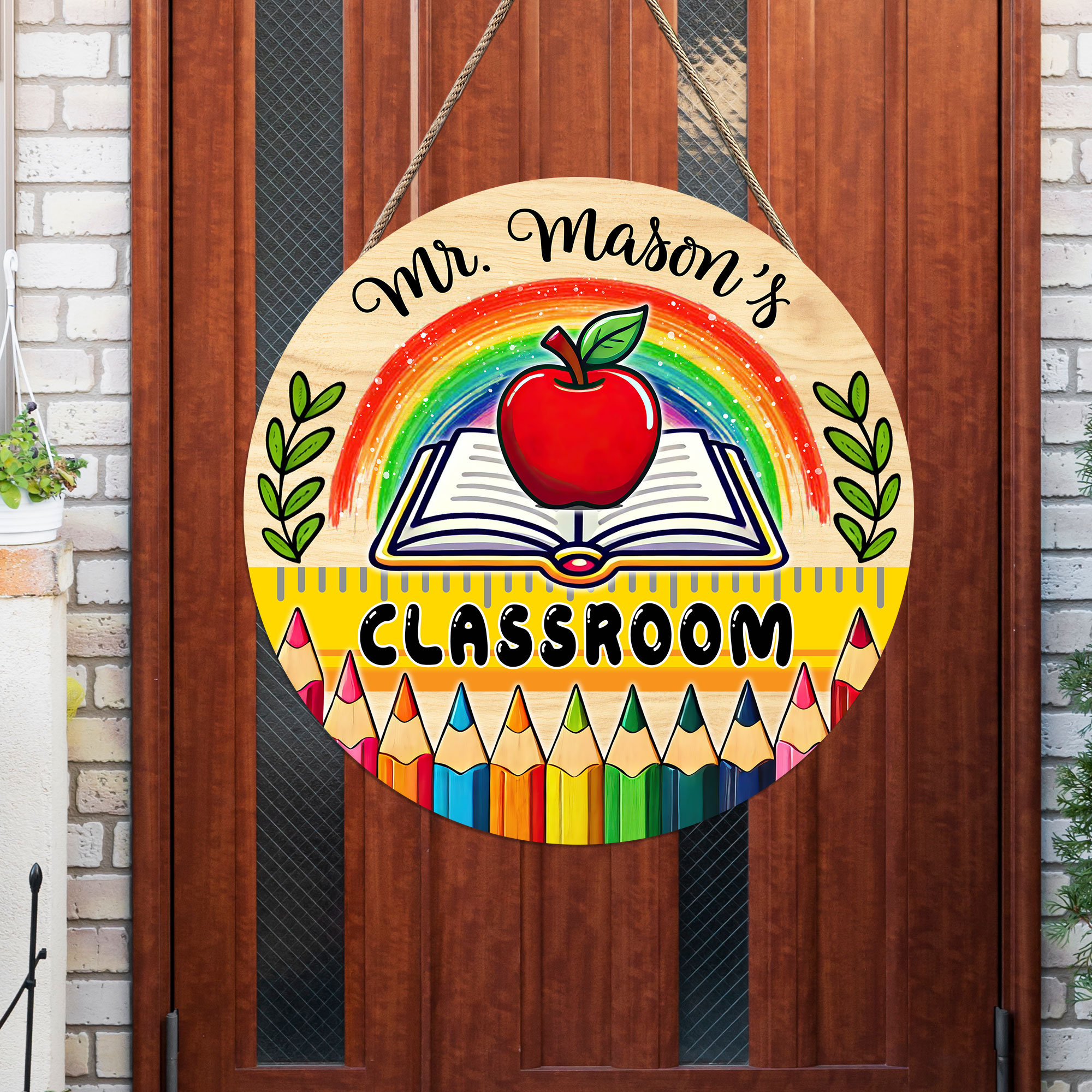 Custom Classroom Wood Sign Round, Teacher Door Sign for School, Back To School Decor, Teacher Gift, Classroom Door Hanger Colorful