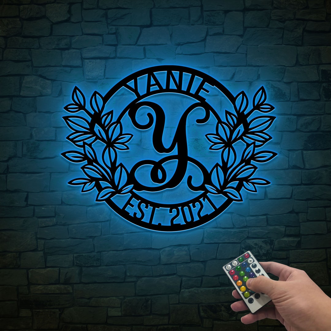 Personalized Family Name Sign With Led Lights, Metal Name Monogram With ...