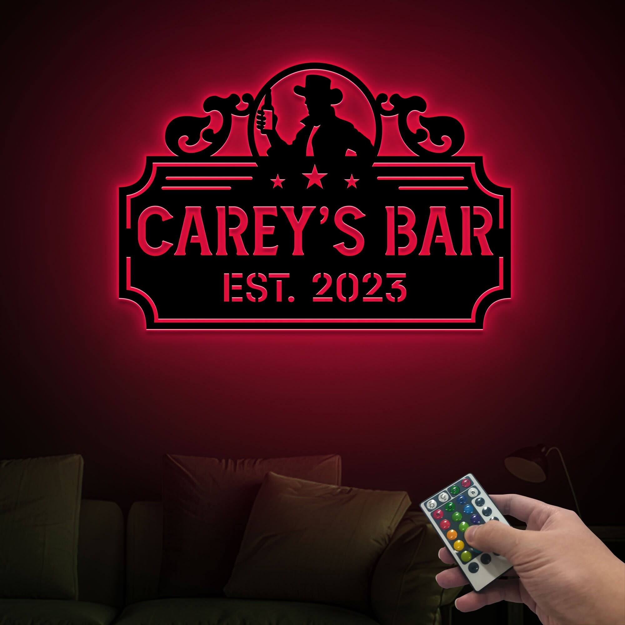 Personalized Bar Metal Sign With LED Lights, Pub Sign, Custom Bar Wall ...