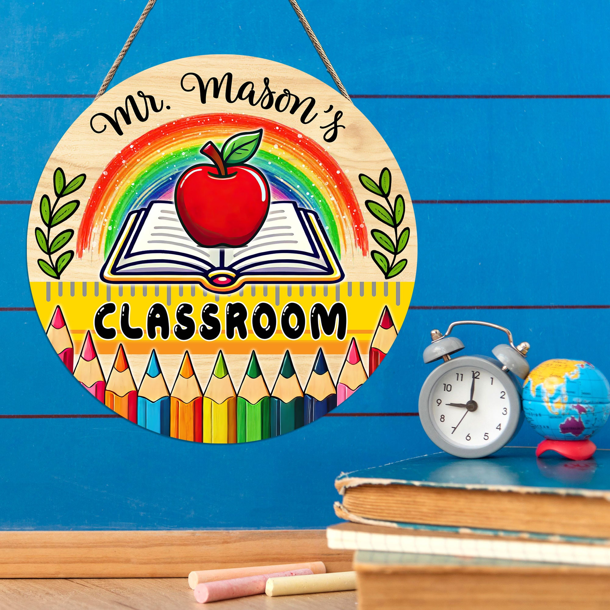 Custom Classroom Wood Sign Round, Teacher Door Sign for School, Back To School Decor, Teacher Gift, Classroom Door Hanger Colorful