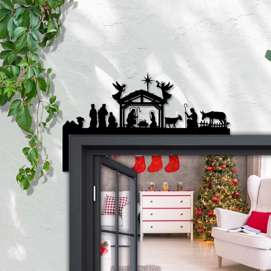 Christmas Door Corner Metal Sign, Nativity Scene Ornament, Door Frame