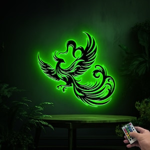 Phoenix Metal Sign with Led Light, Phoenix Wall Art, Phoenix Home Decor, Phoenix Rising Sign, Mythical Bird Metal Art, Rebirth Symbol