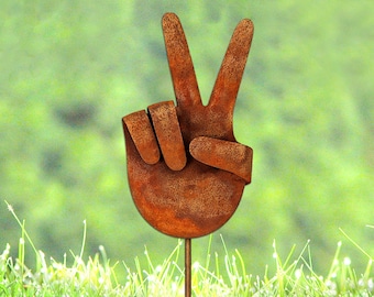 Metal Peace Sign Hand Garden Stake, Hands Metal Yard Art, Hand Gesture Lawn Decor, Peace Symbol Decor, Unique Garden Gift, Unity & Harmony