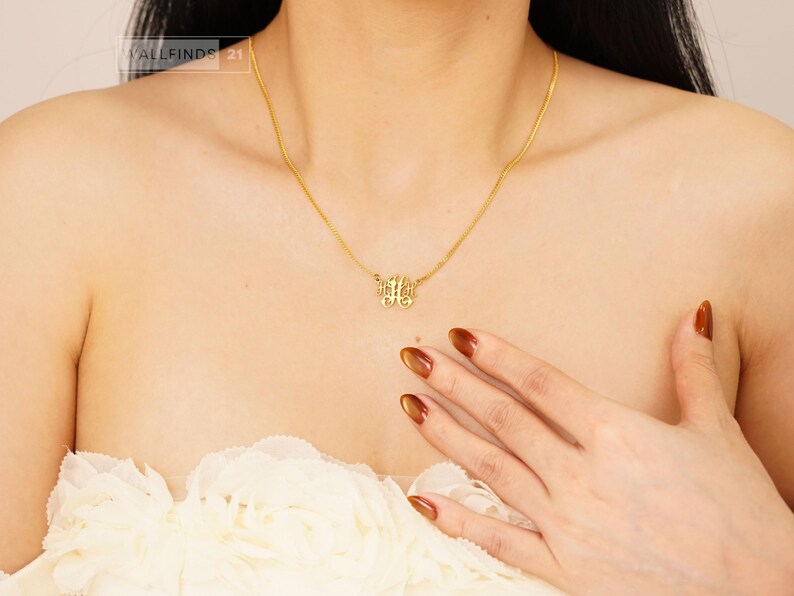 Personalisierte Monogramm-Halskette mit ineinandergreifenden Buchstaben, Anhänger mit individuellem Anfangsbuchstaben, Schmuck mit zwei Buchstaben, Geschenkidee für Paare Bild 11