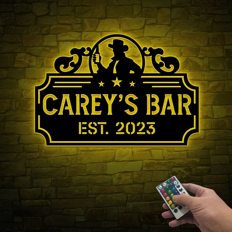 Personalized Bar Metal Sign With LED Lights, Pub Sign, Custom Bar Wall ...