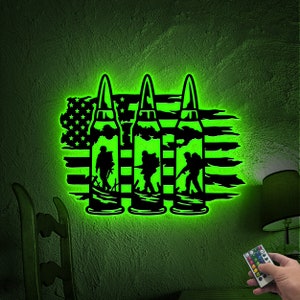 Bullet Soldier Metal Wall Art with LED Lights, Veteran Day, Memorial Day, Army Forced Military Decor, Veteran Gifts, Unique Sign