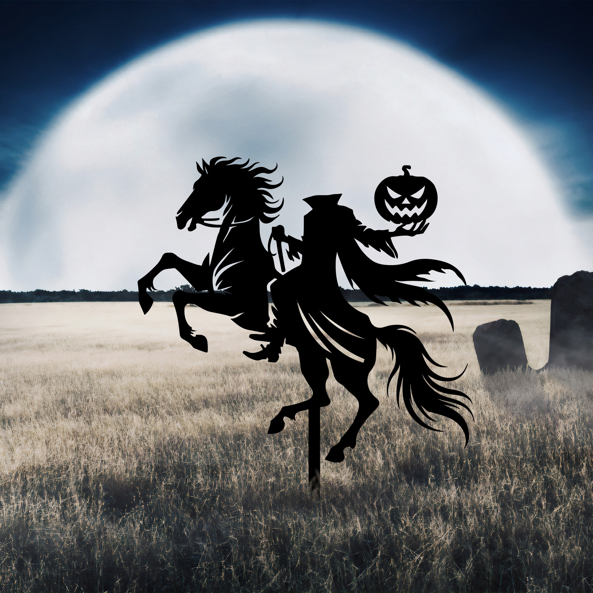 Headless Horseman Halloween Yard Art, Halloween Metal Garden Stake