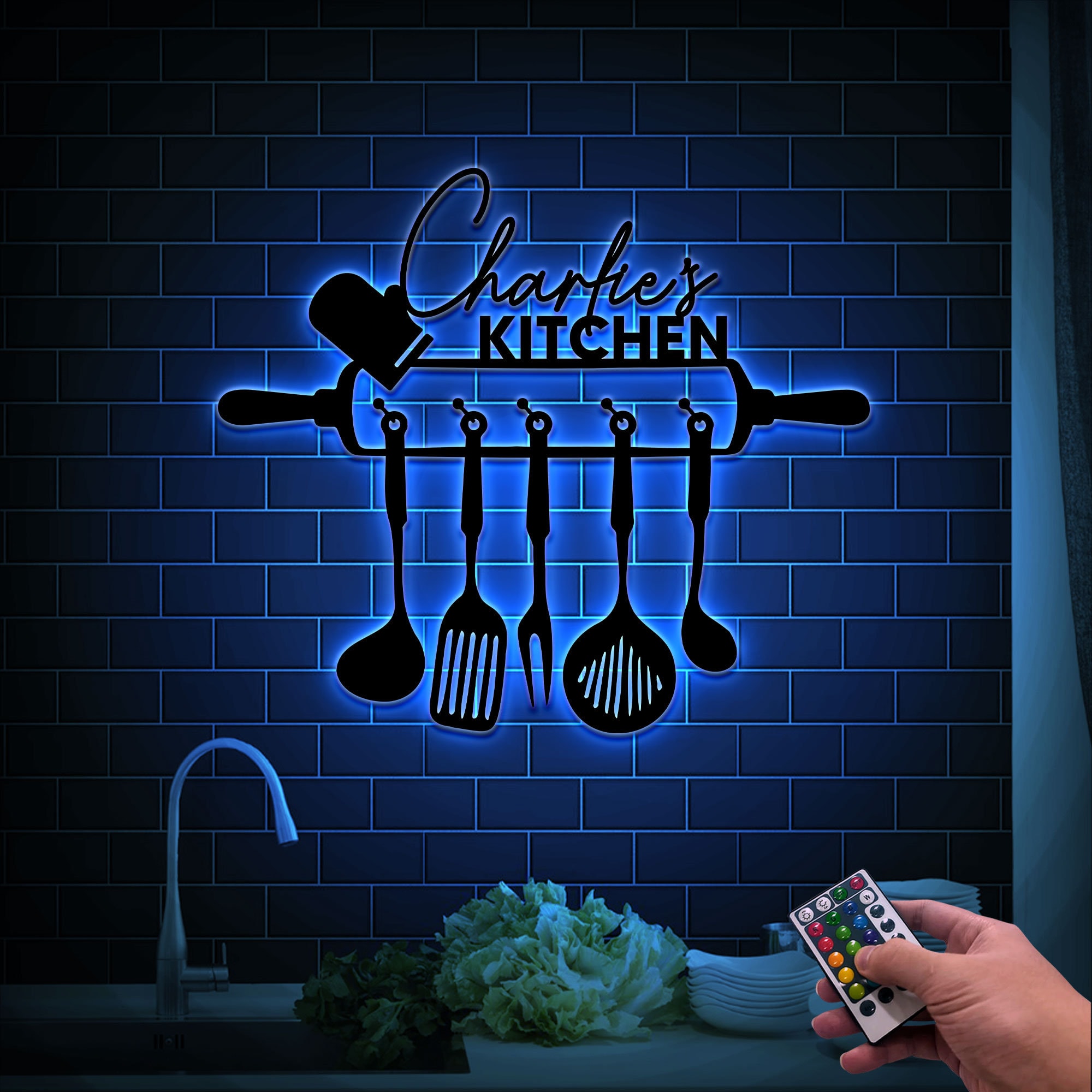 Personalized Sign for Kitchen, Custom Kitchen Metal Sign With Led ...
