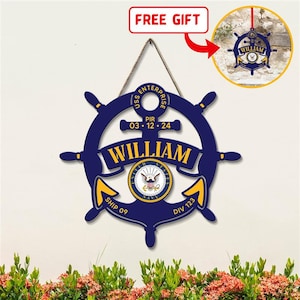 Custom Navy Anchor Wheel Wood Sign, PIR Graduation Gift, Anchor Wall Hanging, Sailor Gift, Ship Anchor Sign, Anchor Name Sign, Navy Bootcamp