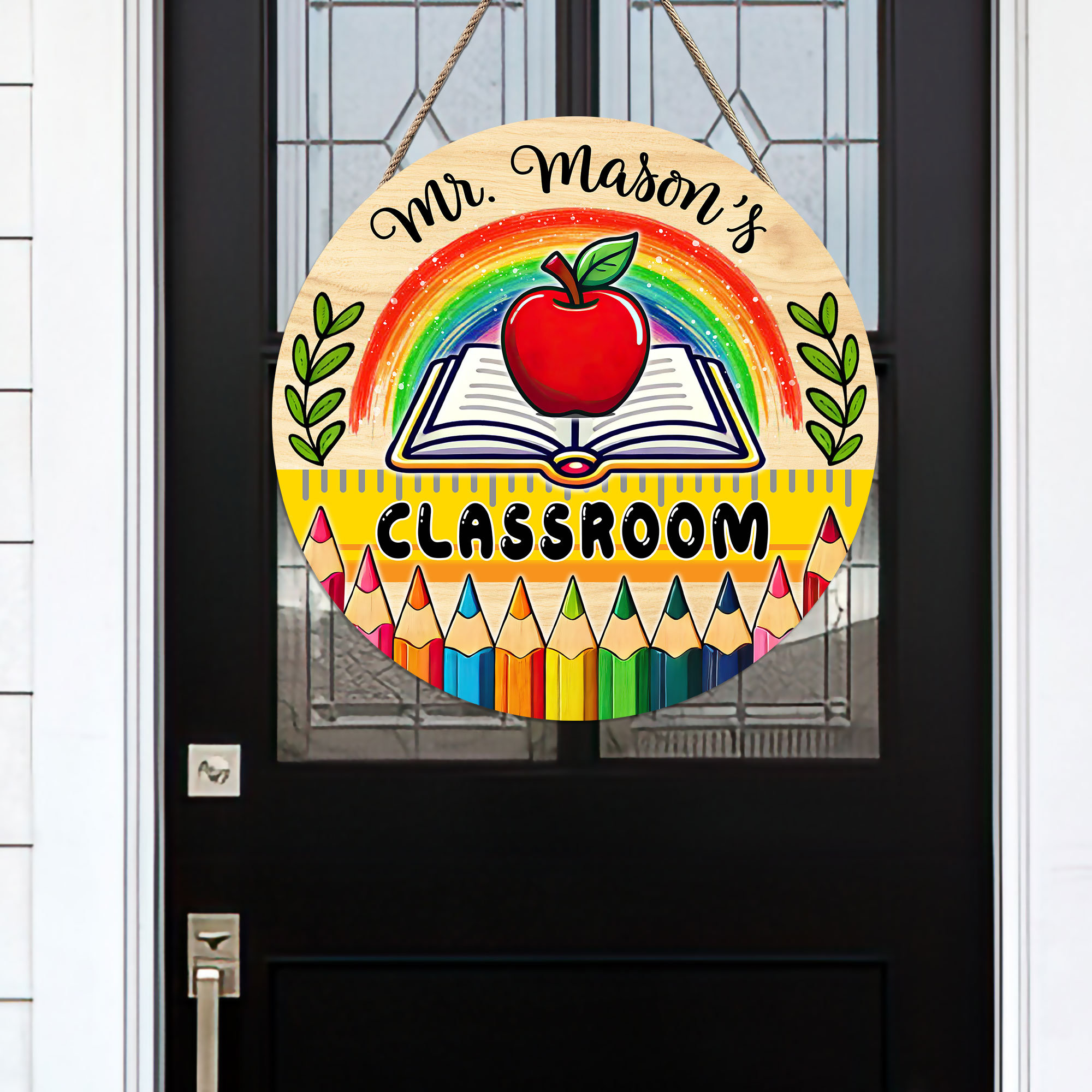 Custom Classroom Wood Sign Round, Teacher Door Sign for School, Back To School Decor, Teacher Gift, Classroom Door Hanger Colorful