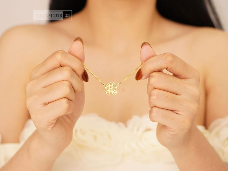 Personalisierte Monogramm-Halskette mit ineinandergreifenden Buchstaben, Anhänger mit individuellem Anfangsbuchstaben, Schmuck mit zwei Buchstaben, Geschenkidee für Paare Bild 14