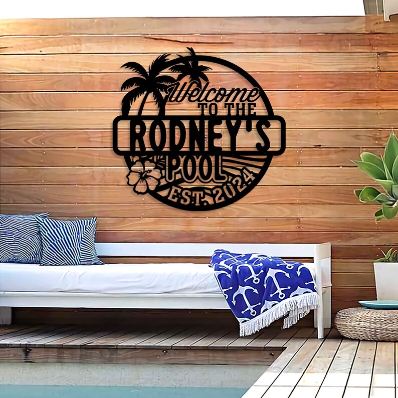 Personalized Backyard Pool Metal Wall Art With Led Lights, Custom ...