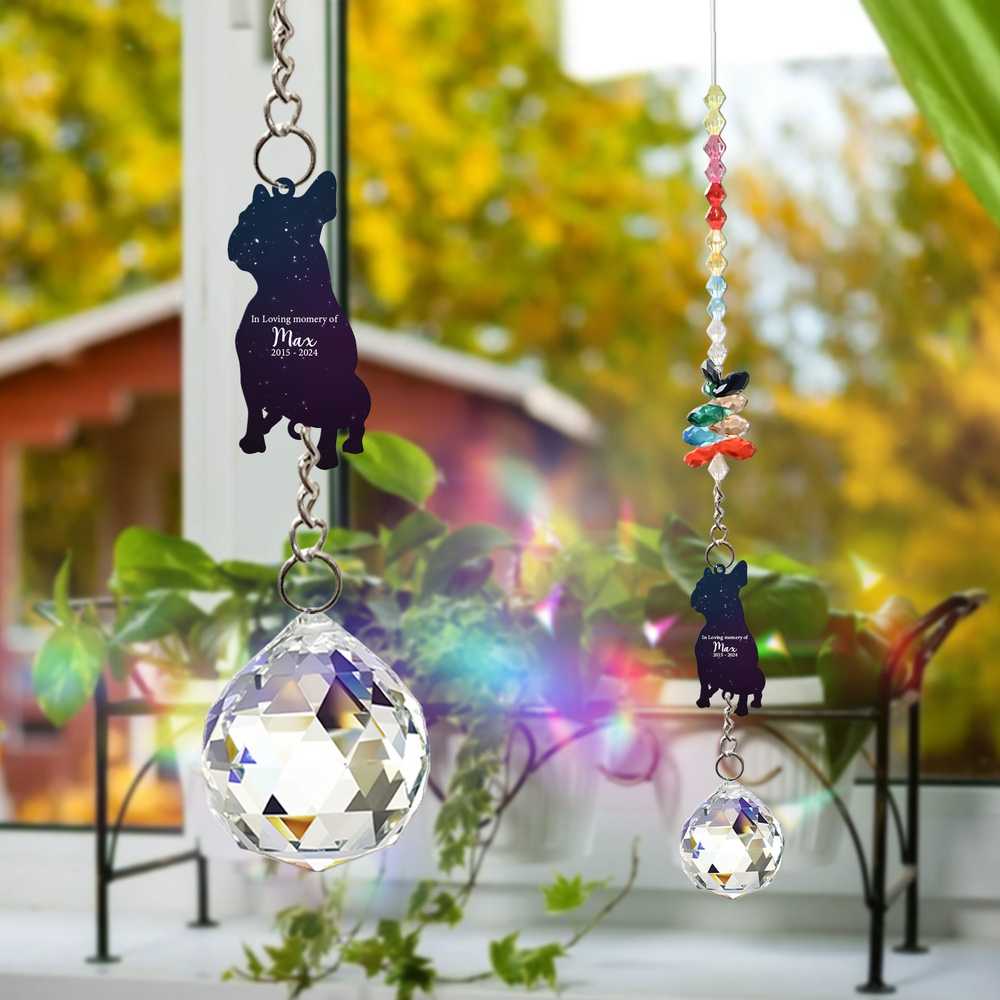 Dog Memorial Custom Pet Memorial Suncatcher With Charm, Rainbow Crystal ...