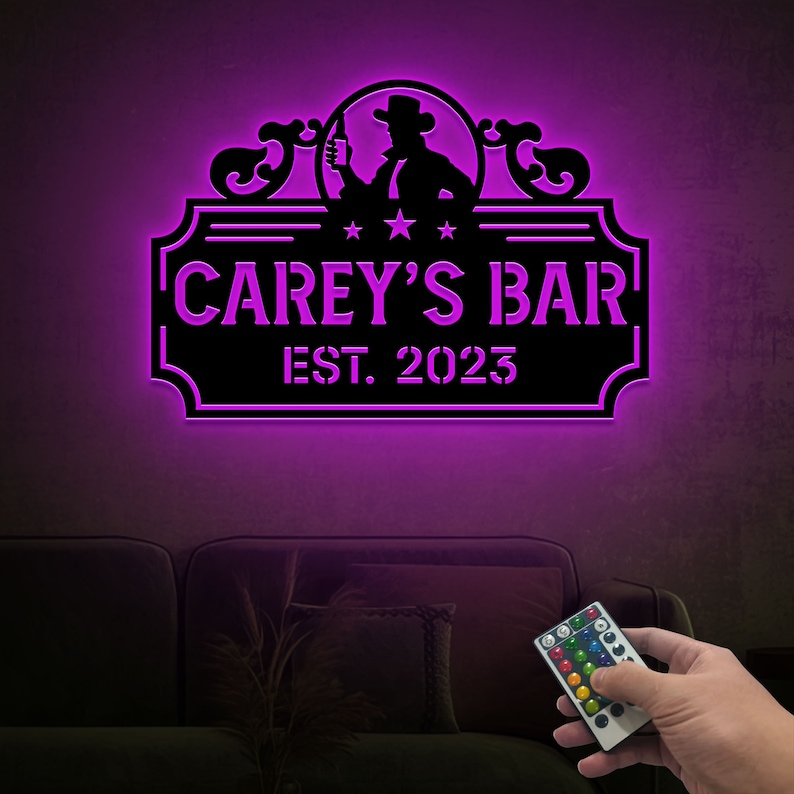 Personalized Bar Metal Sign With LED Lights, Pub Sign, Custom Bar Wall ...