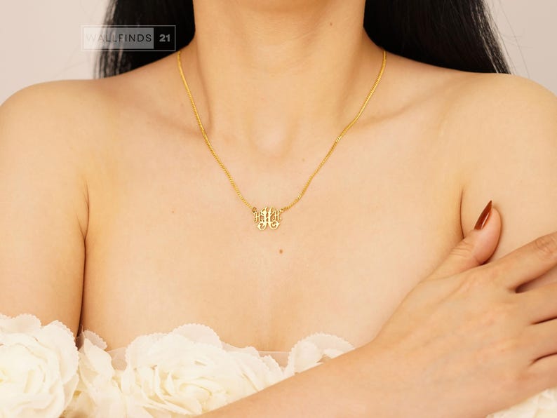 Personalisierte Monogramm-Halskette mit ineinandergreifenden Buchstaben, Anhänger mit individuellem Anfangsbuchstaben, Schmuck mit zwei Buchstaben, Geschenkidee für Paare Bild 10