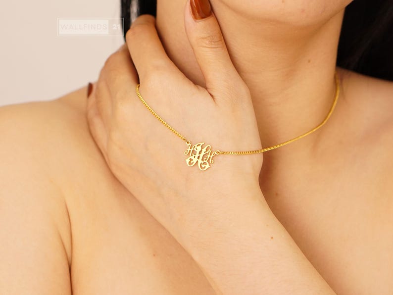 Personalisierte Monogramm-Halskette mit ineinandergreifenden Buchstaben, Anhänger mit individuellem Anfangsbuchstaben, Schmuck mit zwei Buchstaben, Geschenkidee für Paare Bild 8