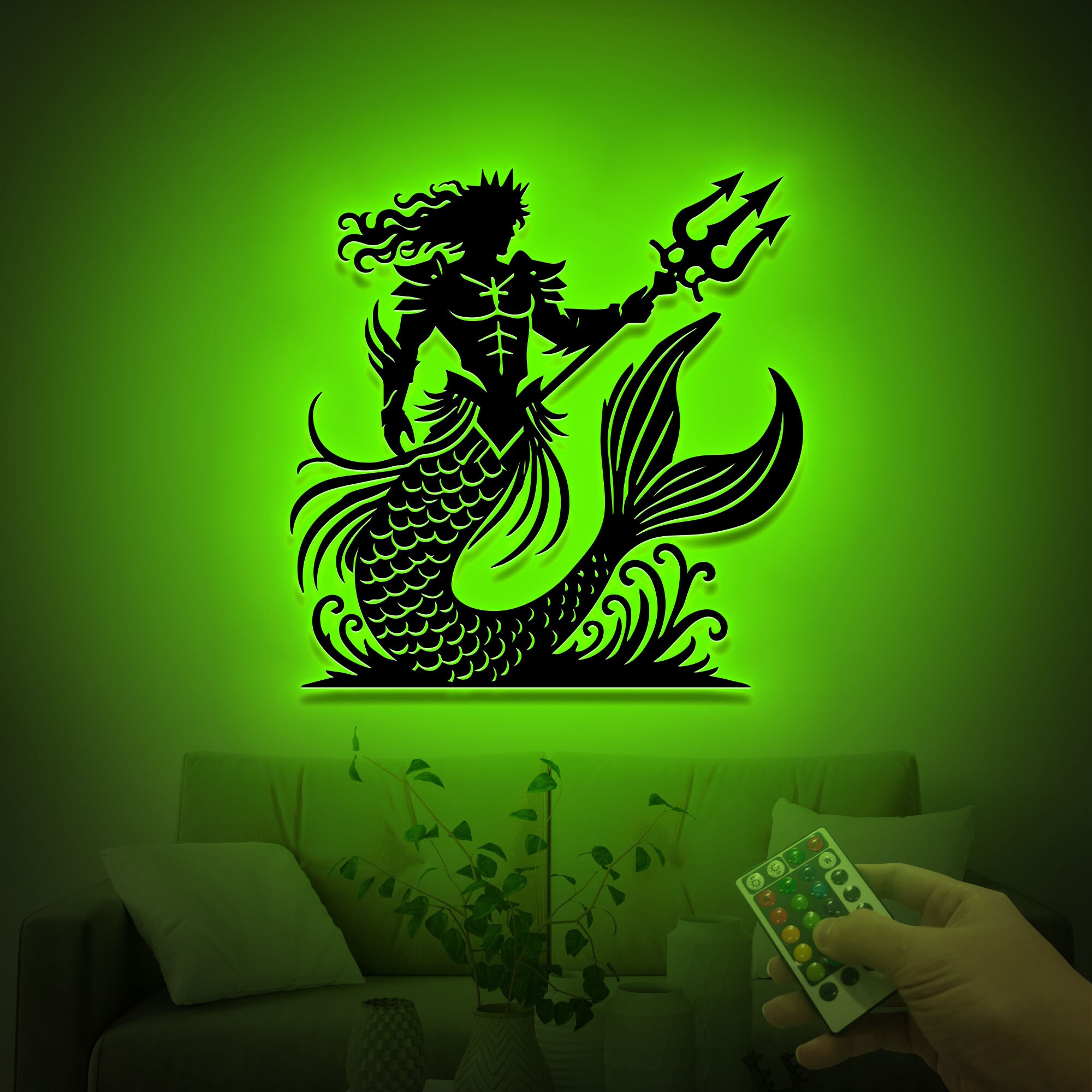 Merman King Metal Wall Art With Led Lights, Merman King Sign, Atlantis ...