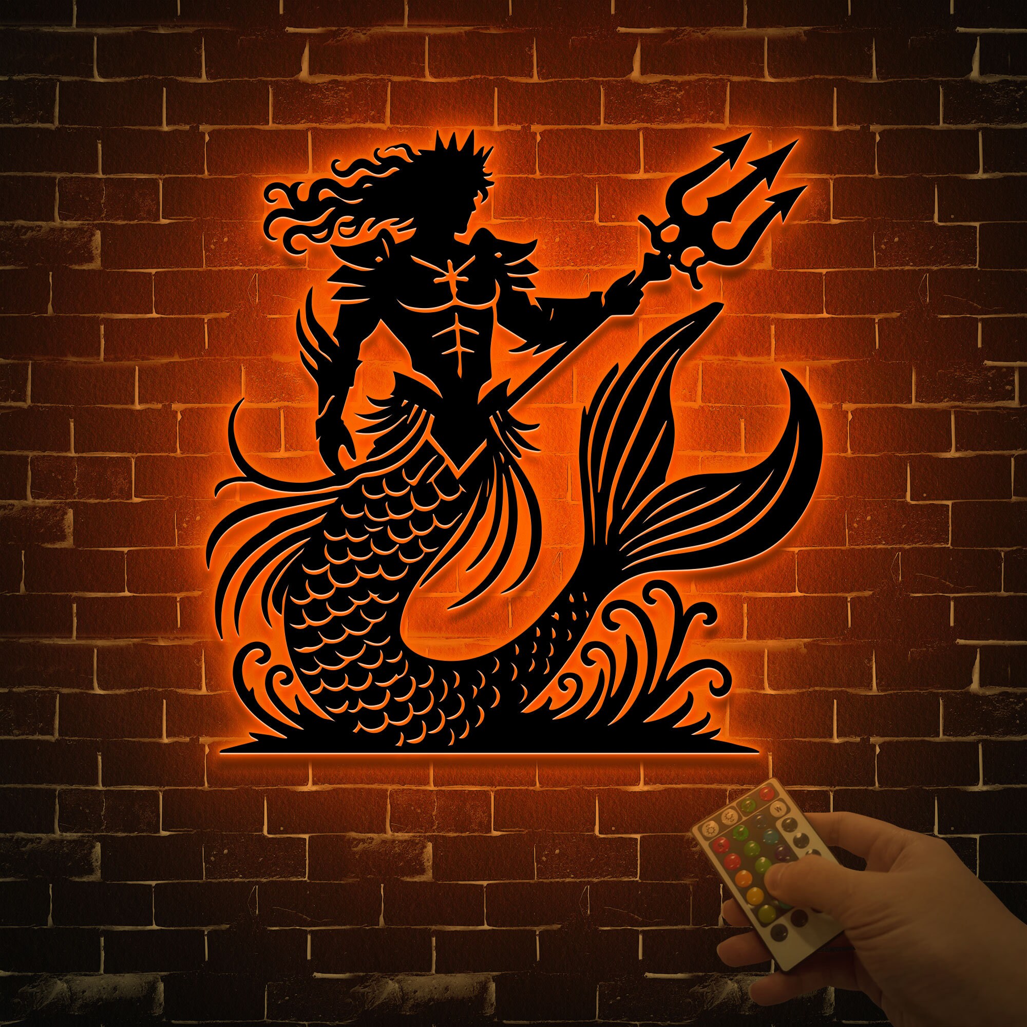 Merman King Metal Wall Art With Led Lights, Merman King Sign, Atlantis ...