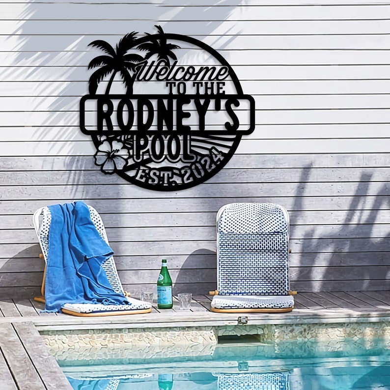 Personalized Backyard Pool Metal Wall Art With Led Lights, Custom ...
