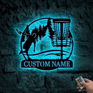 Custom Disc Golf Player Metal Sign Wall Art with Led Lights, Personalized Disc Golfer Name Sign, Disc Golf Club Decor, Gift For Him