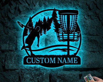 Custom Disc Golf Player Metal Sign Wall Art with Led Lights, Personalized Disc Golfer Name Sign, Disc Golf Club Decor, Gift For Him