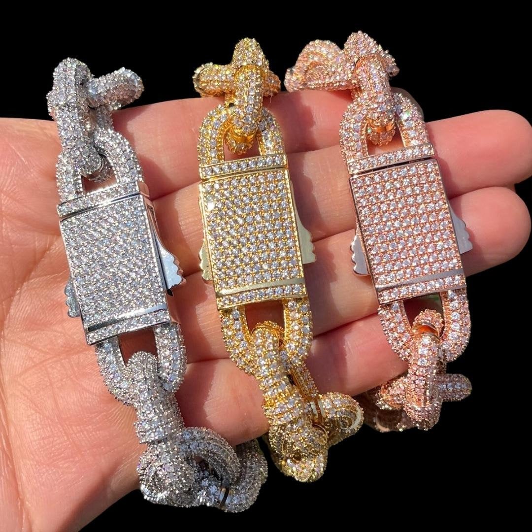Iced Out Bracelet Bling Zirconia Cuban Link Bangle Jewelry for Men Women  Hip Hop Bracelets