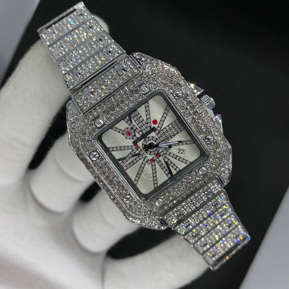 Luxe Vierkante 18K Zilveren Diamant Horloge Iced Out | Etsy België