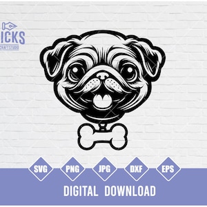 Pug Dog SVG,Pug Designs, Cute Pug Clipart, Pug PNG Files, Pug Face Vector, Digital Pug Art, Instant Download for Cricut Projects, Cricut