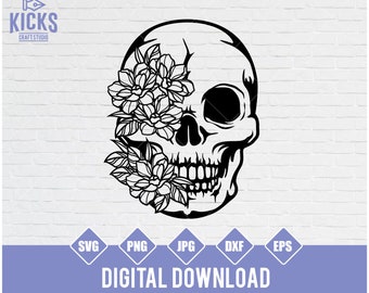 Calavera floral SVG: Archivo de corte gótico de Halloween (descarga digital)