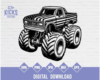 Clipart SVG di Monster Truck con bandiera USA: file di taglio Cricut (download digitale)